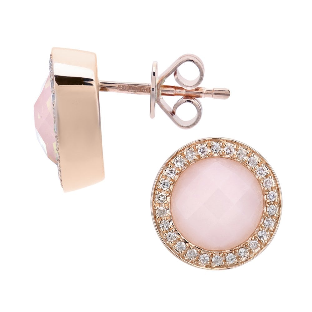 SPARKLD 9ct Rose Gold Pink Opal and 0.15ct Diamond Stud Earrings