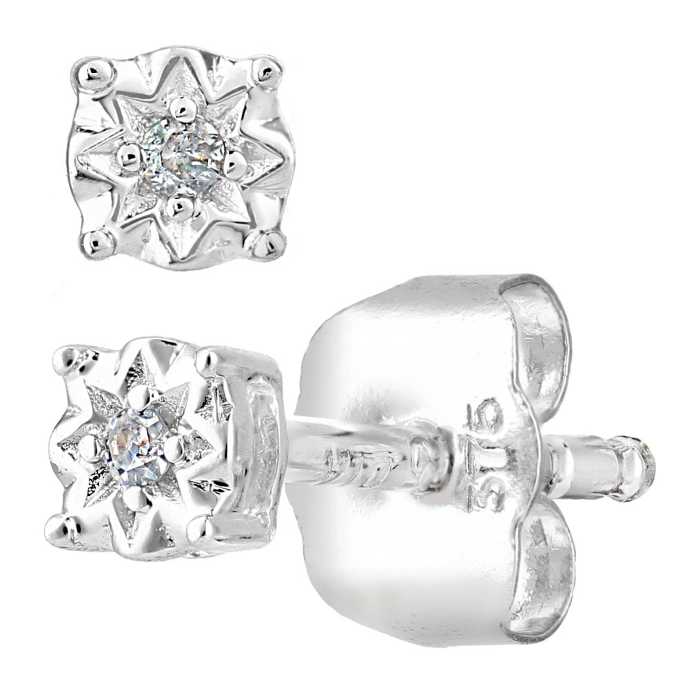 SPARKLD 9ct White Gold 0.01ct Diamond Solitaire Stud Earrings