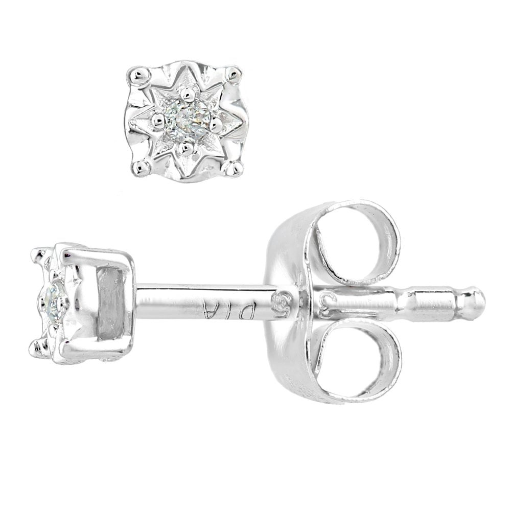 SPARKLD 9ct White Gold 0.01ct Diamond Solitaire Stud Earrings