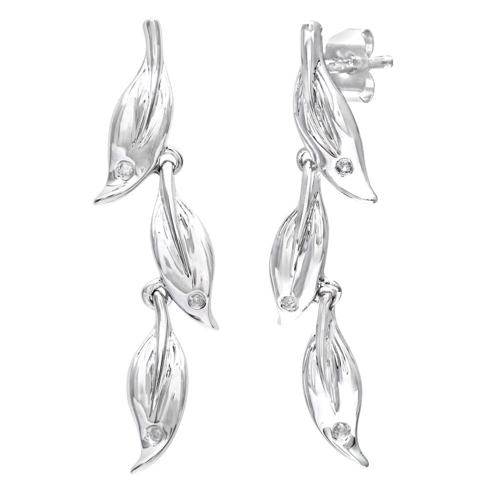 SPARKLD 9ct White Gold 0.03ct Diamond Leaf Drop Earrings