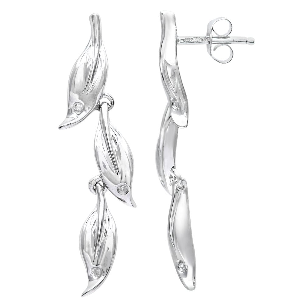 SPARKLD 9ct White Gold 0.03ct Diamond Leaf Drop Earrings
