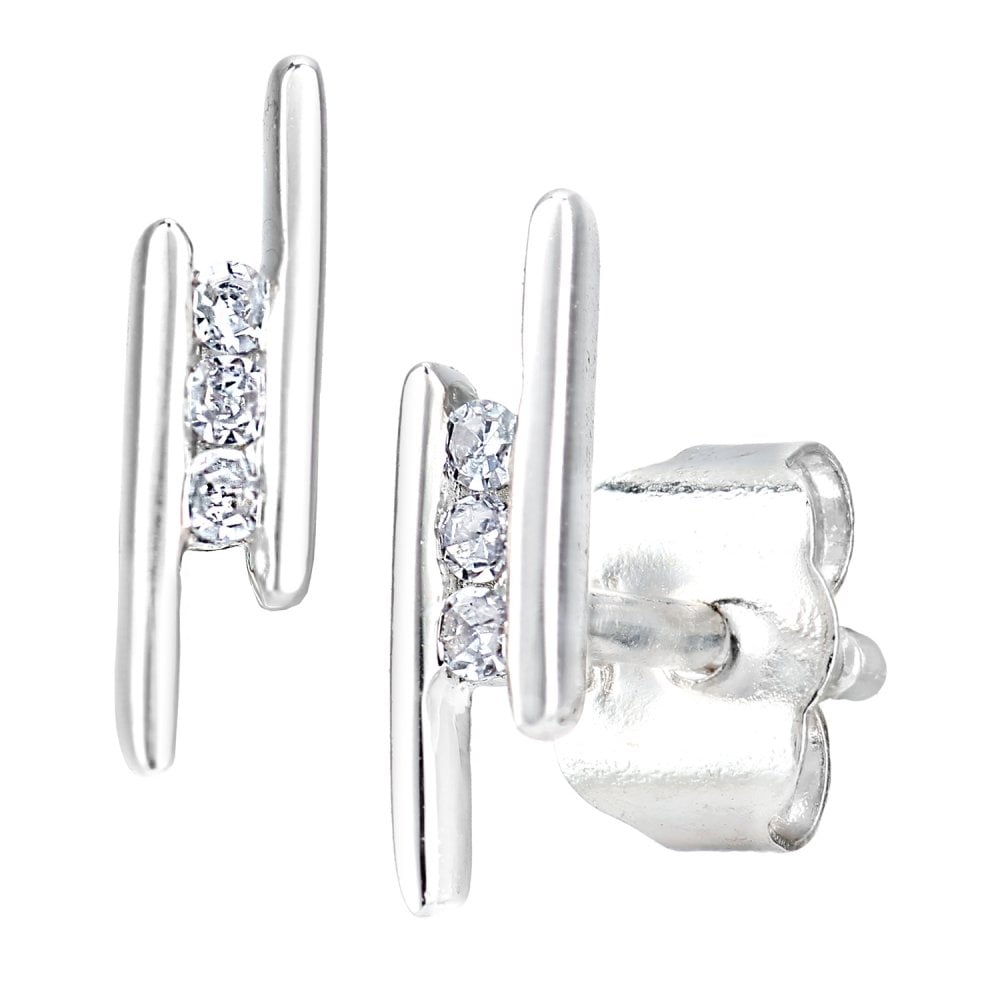 SPARKLD 9ct White Gold 0.03ct Diamond Trilogy Stud Earrings