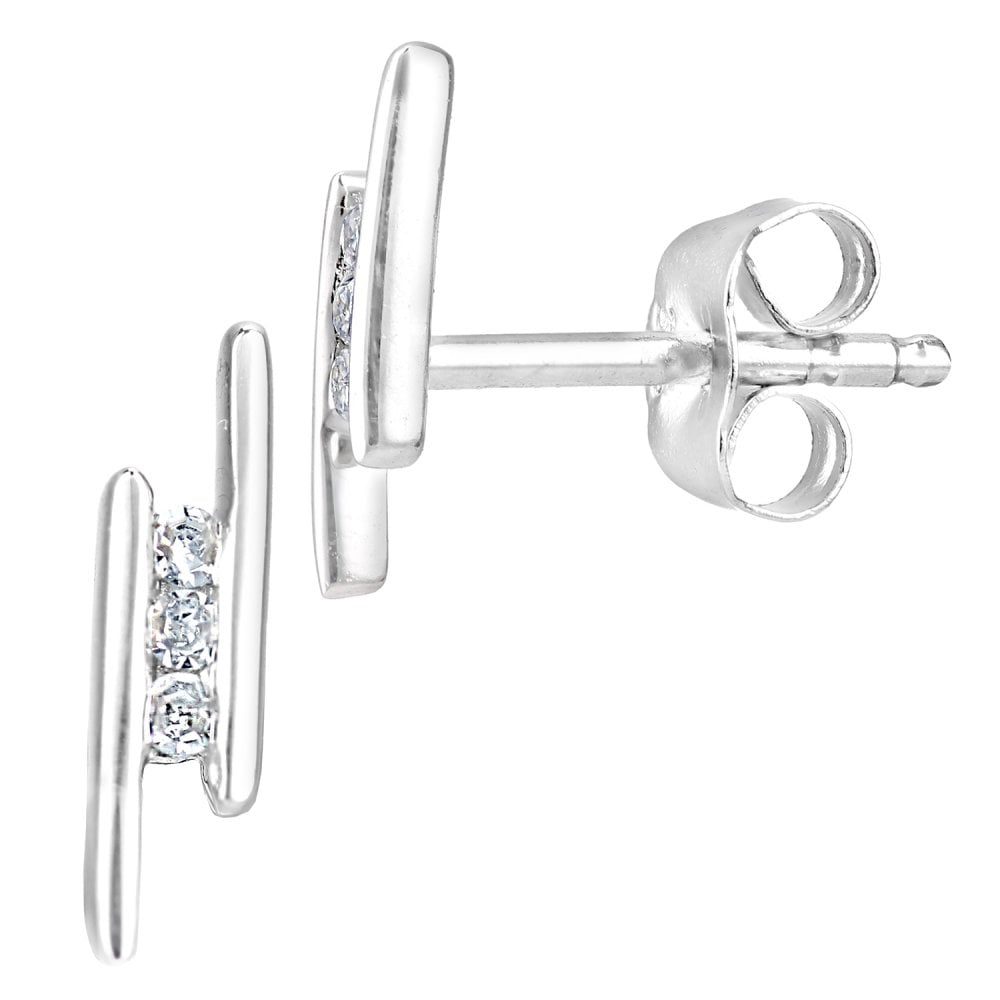 SPARKLD 9ct White Gold 0.03ct Diamond Trilogy Stud Earrings