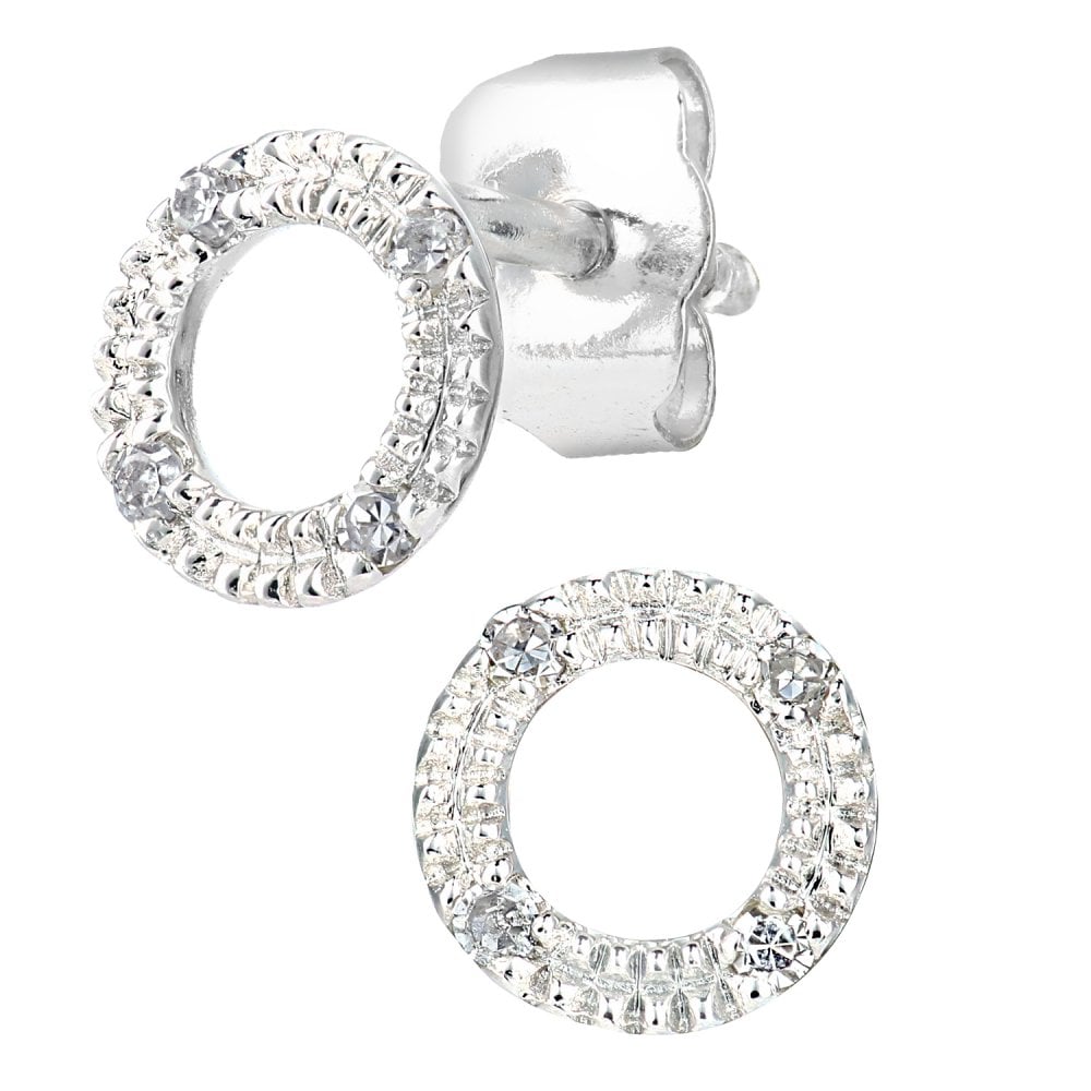 SPARKLD 9ct White Gold 0.04ct Diamond Circle Stud Earrings
