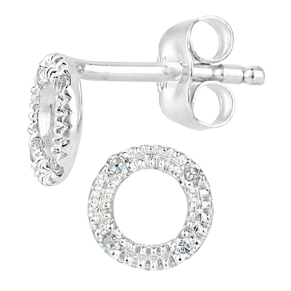 SPARKLD 9ct White Gold 0.04ct Diamond Circle Stud Earrings
