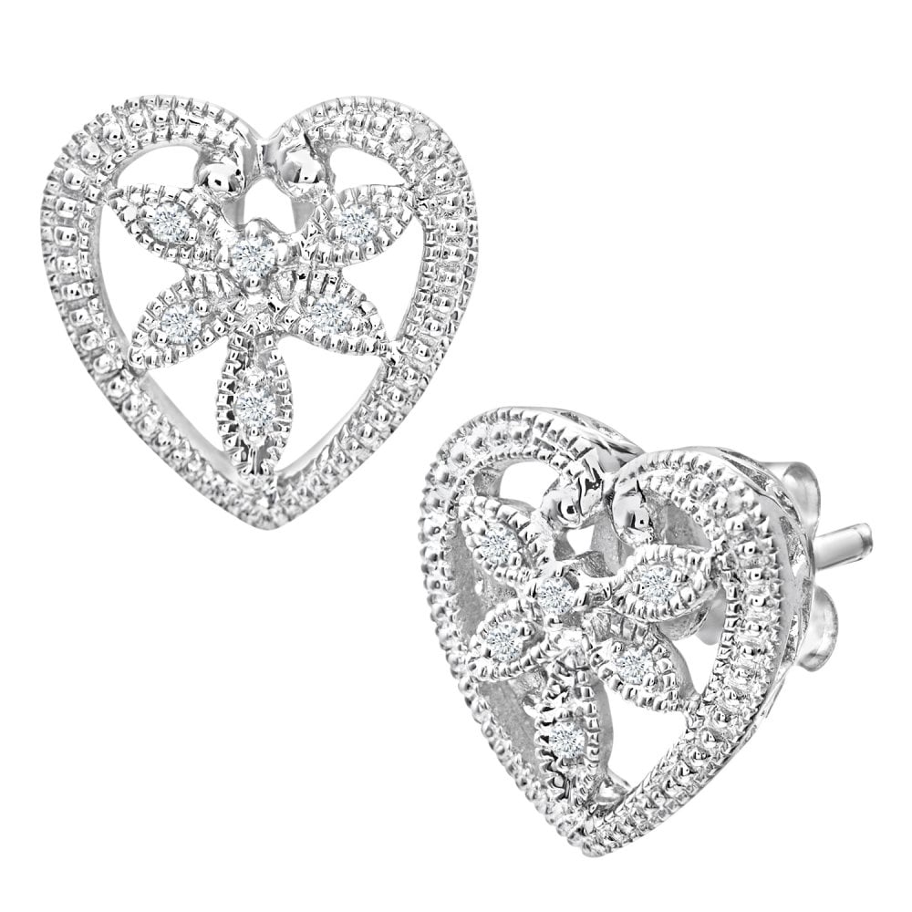 SPARKLD 9ct White Gold 0.05ct Diamond Flower Stud Earrings