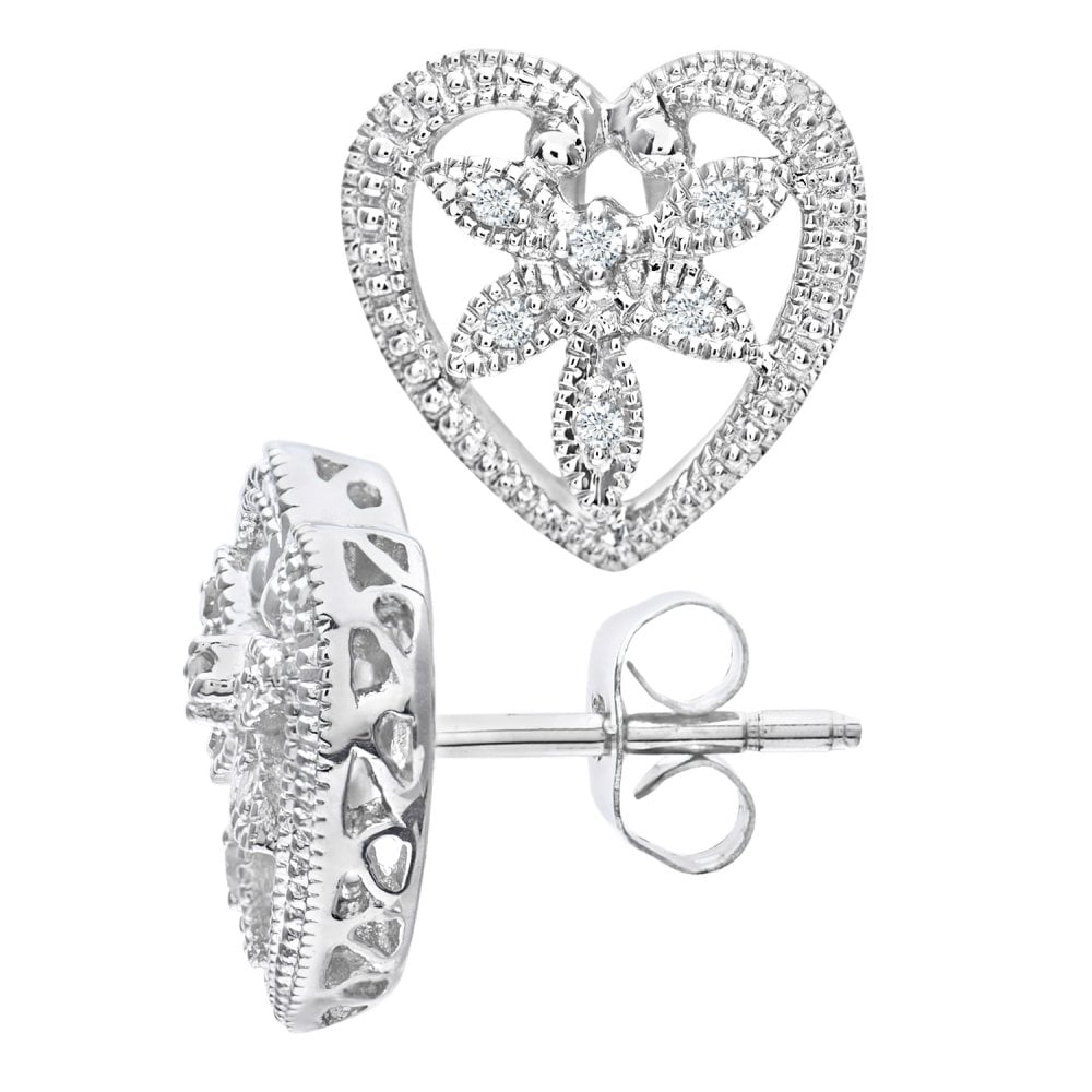 SPARKLD 9ct White Gold 0.05ct Diamond Flower Stud Earrings