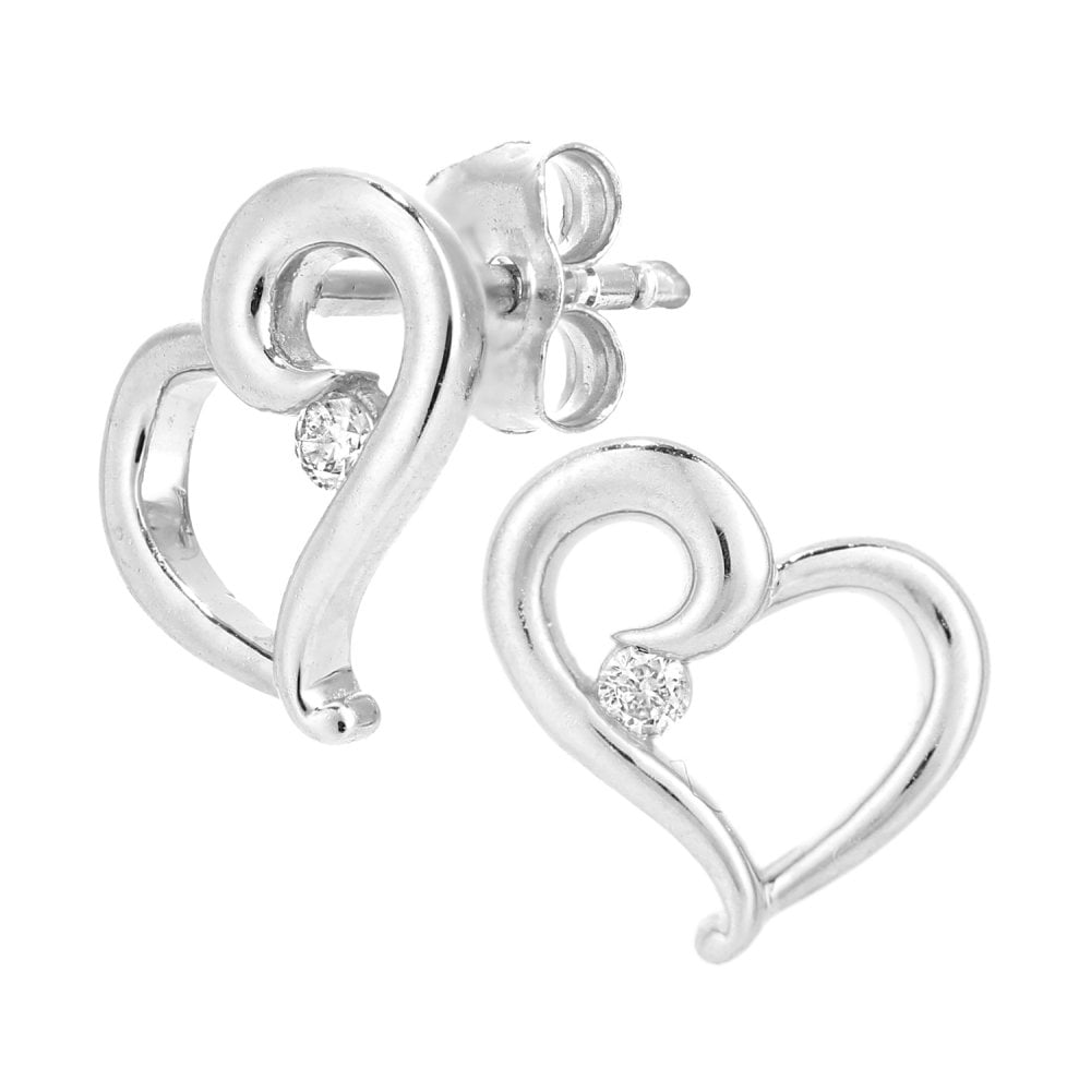 SPARKLD 9ct White Gold 0.05ct Diamond Heart Stud Earrings