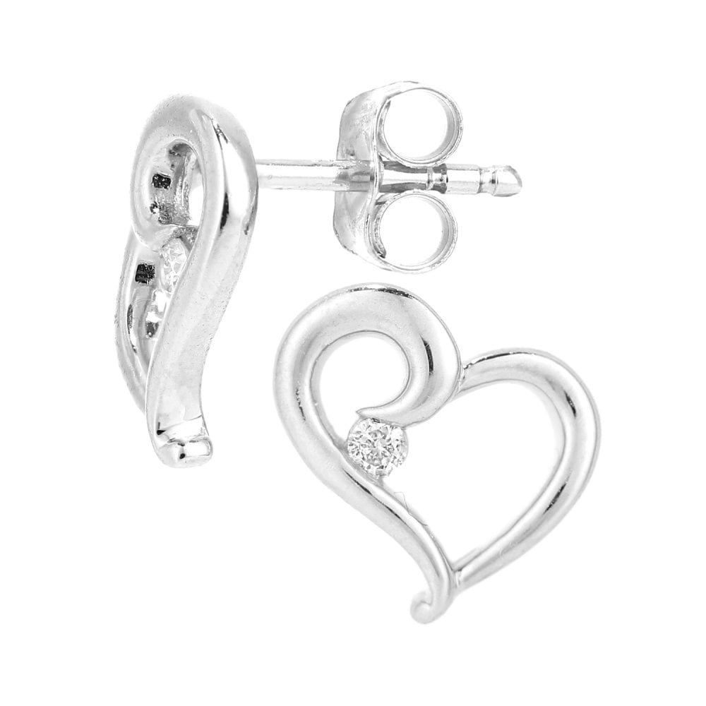 SPARKLD 9ct White Gold 0.05ct Diamond Heart Stud Earrings