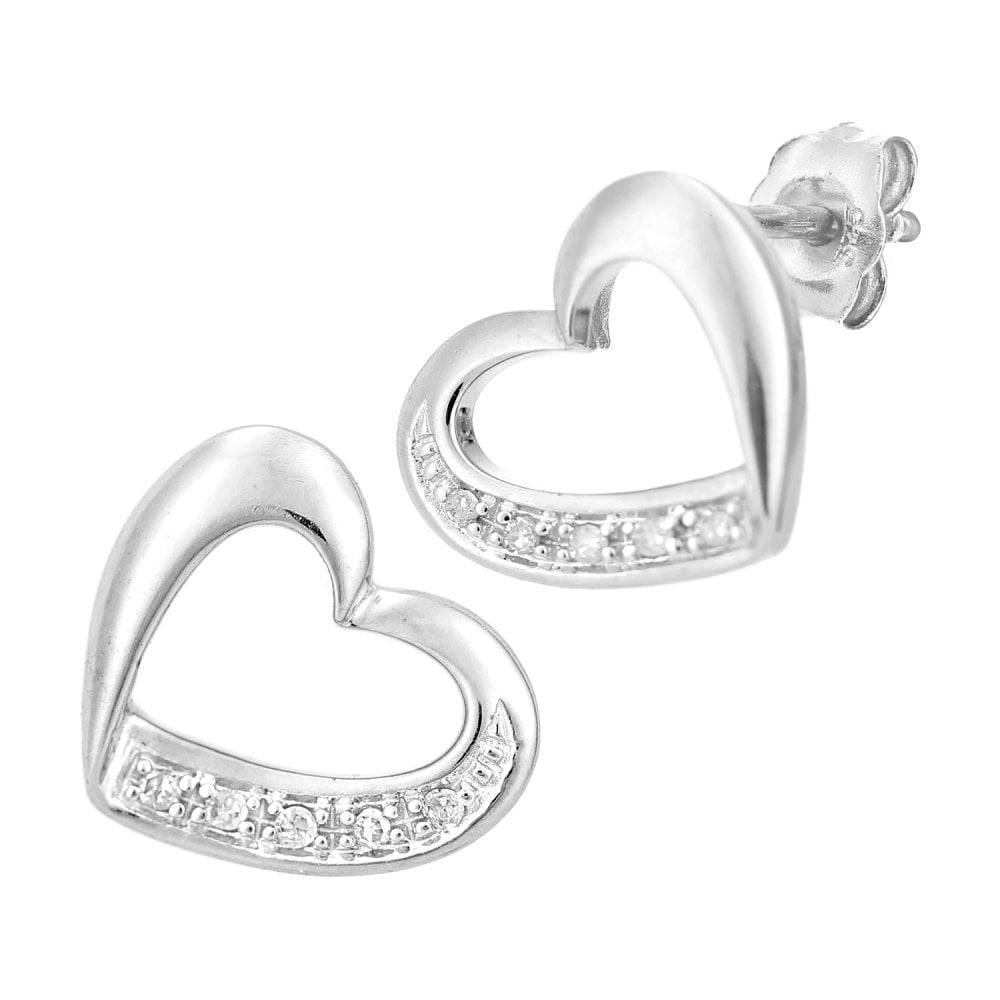 SPARKLD 9ct White Gold 0.05ct Diamond Heart Stud Earrings