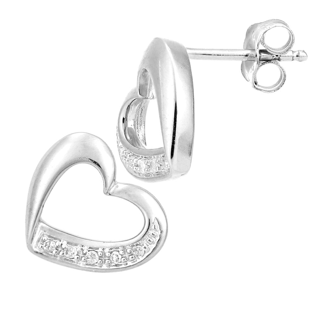 SPARKLD 9ct White Gold 0.05ct Diamond Heart Stud Earrings
