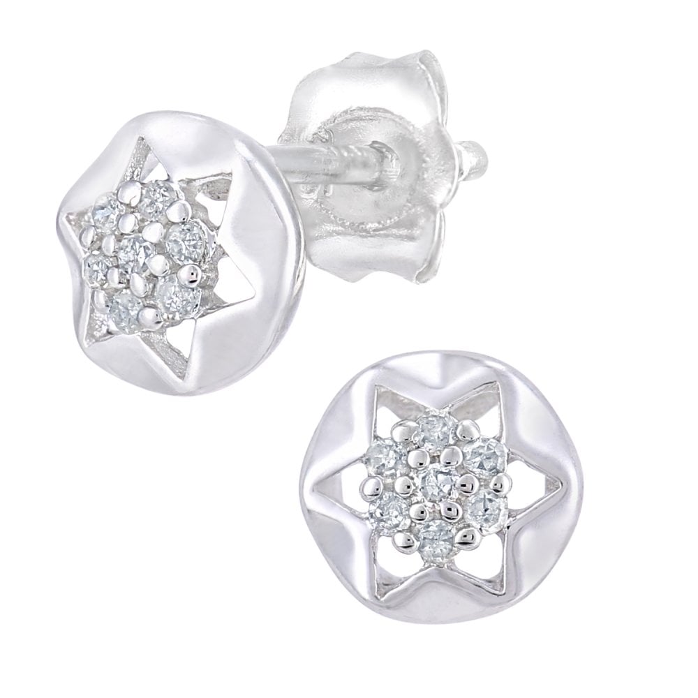 SPARKLD 9ct White Gold 0.05ct Diamond Star Stud Earrings