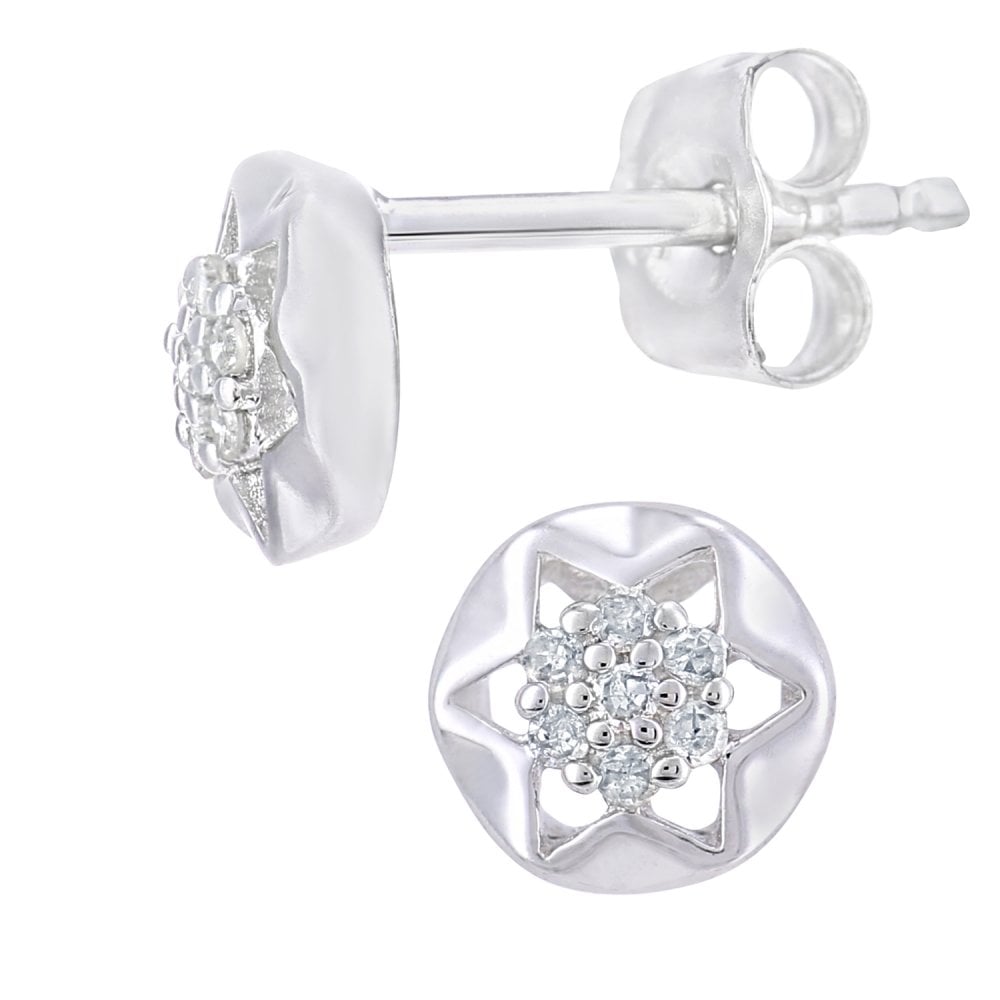 SPARKLD 9ct White Gold 0.05ct Diamond Star Stud Earrings