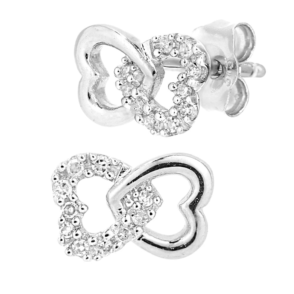 SPARKLD 9ct White Gold 0.06ct Diamond Heart Stud Earrings