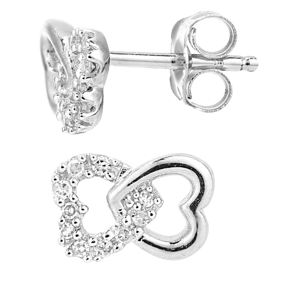 SPARKLD 9ct White Gold 0.06ct Diamond Heart Stud Earrings