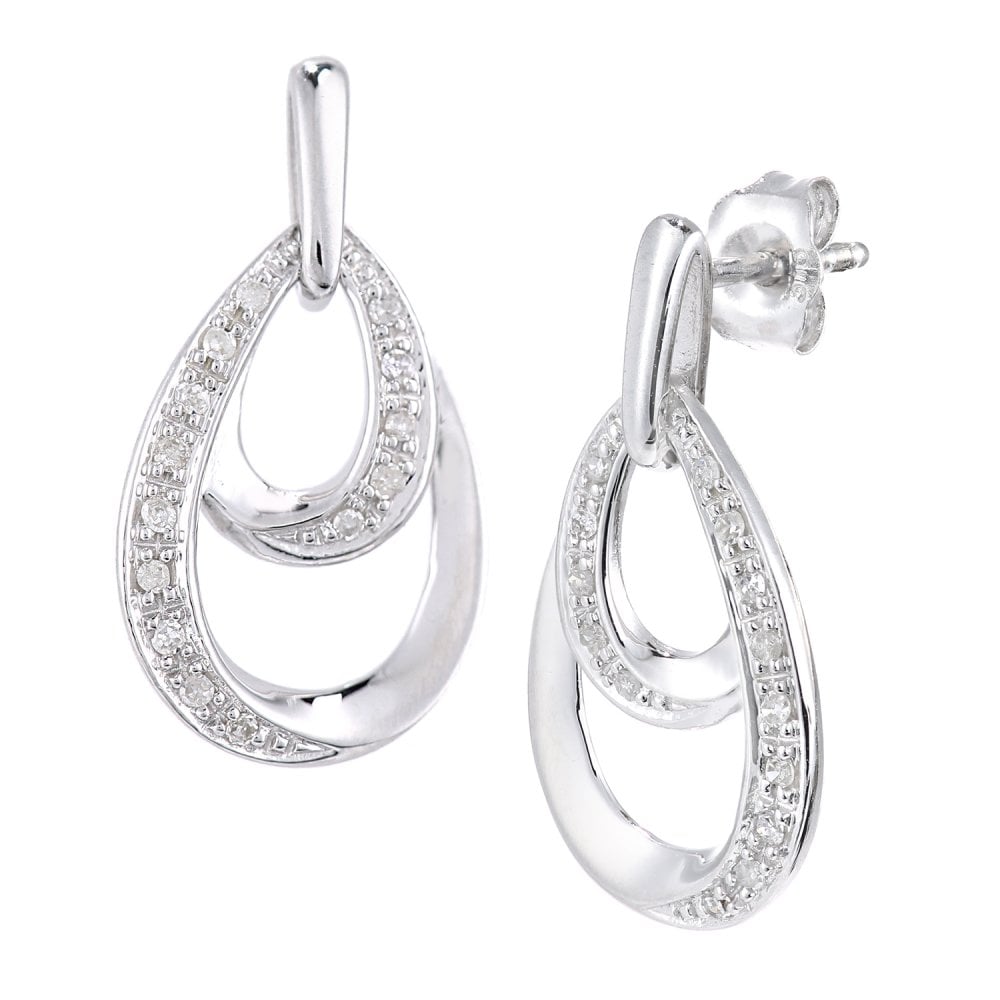 SPARKLD 9ct White Gold 0.10ct Diamond Drop Earrings