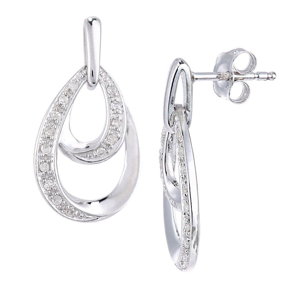 SPARKLD 9ct White Gold 0.10ct Diamond Drop Earrings