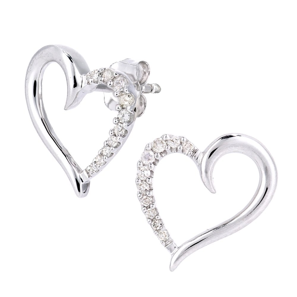 SPARKLD 9ct White Gold 0.10ct Diamond Heart Stud Earrings