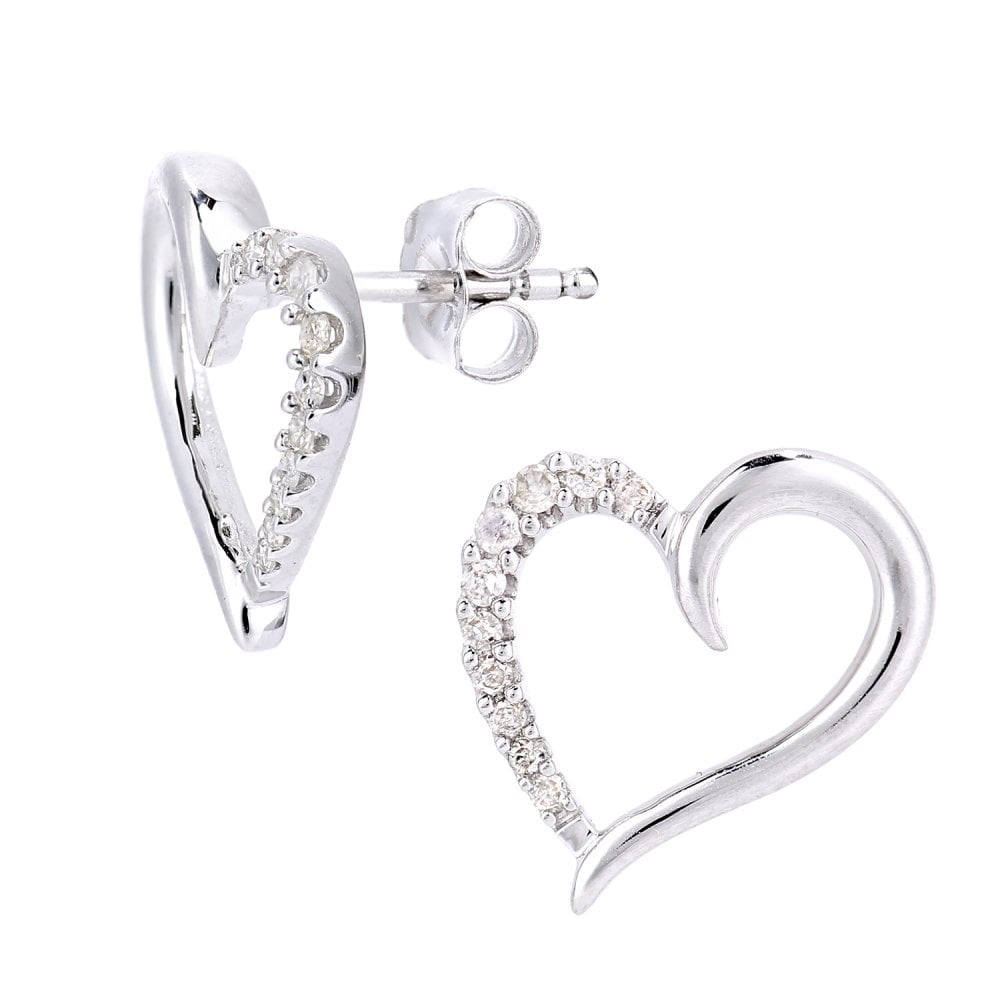 SPARKLD 9ct White Gold 0.10ct Diamond Heart Stud Earrings
