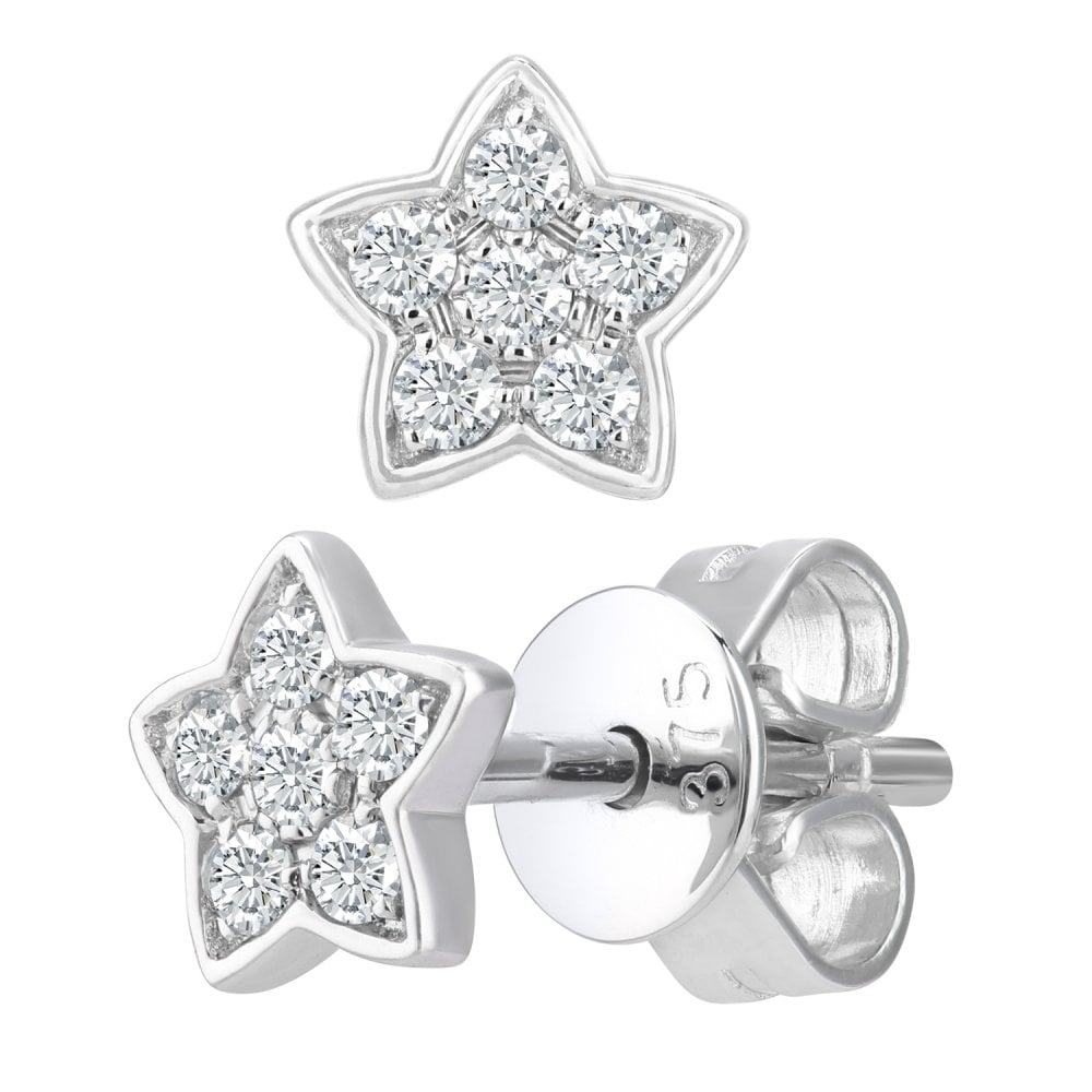 SPARKLD 9ct White Gold 0.10ct Diamond Star Stud Earrings