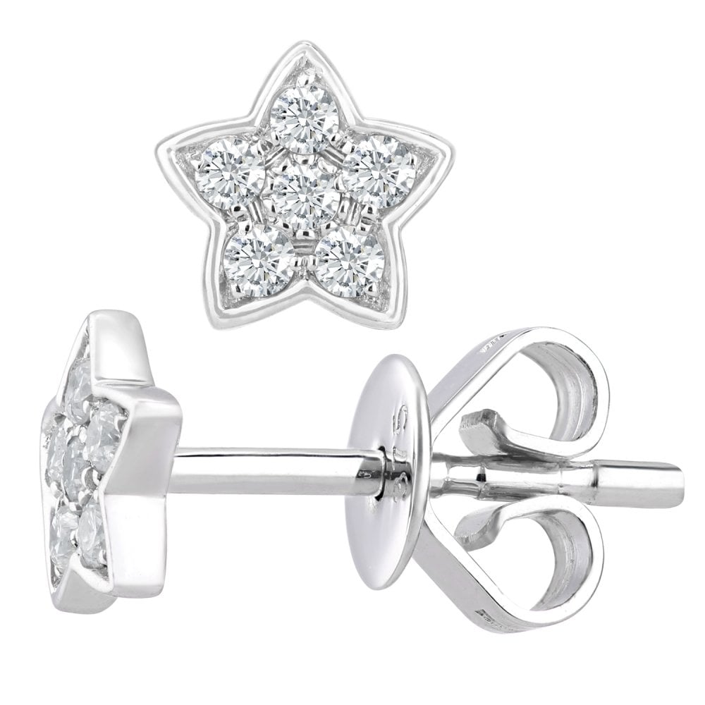 SPARKLD 9ct White Gold 0.10ct Diamond Star Stud Earrings