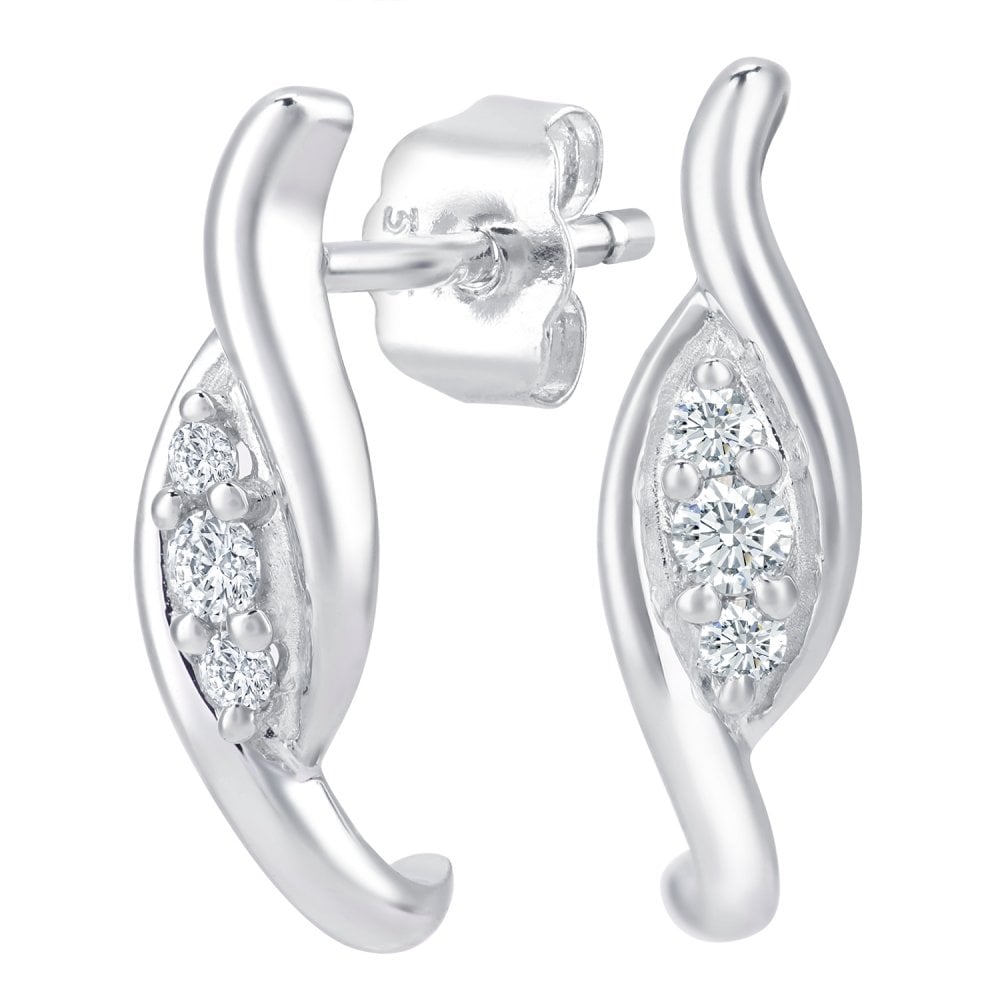 SPARKLD 9ct White Gold 0.10ct Diamond Twist Drop Earrings