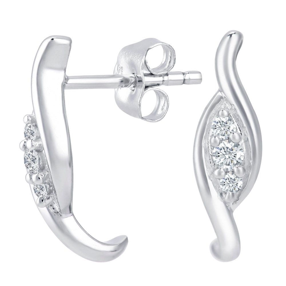 SPARKLD 9ct White Gold 0.10ct Diamond Twist Drop Earrings