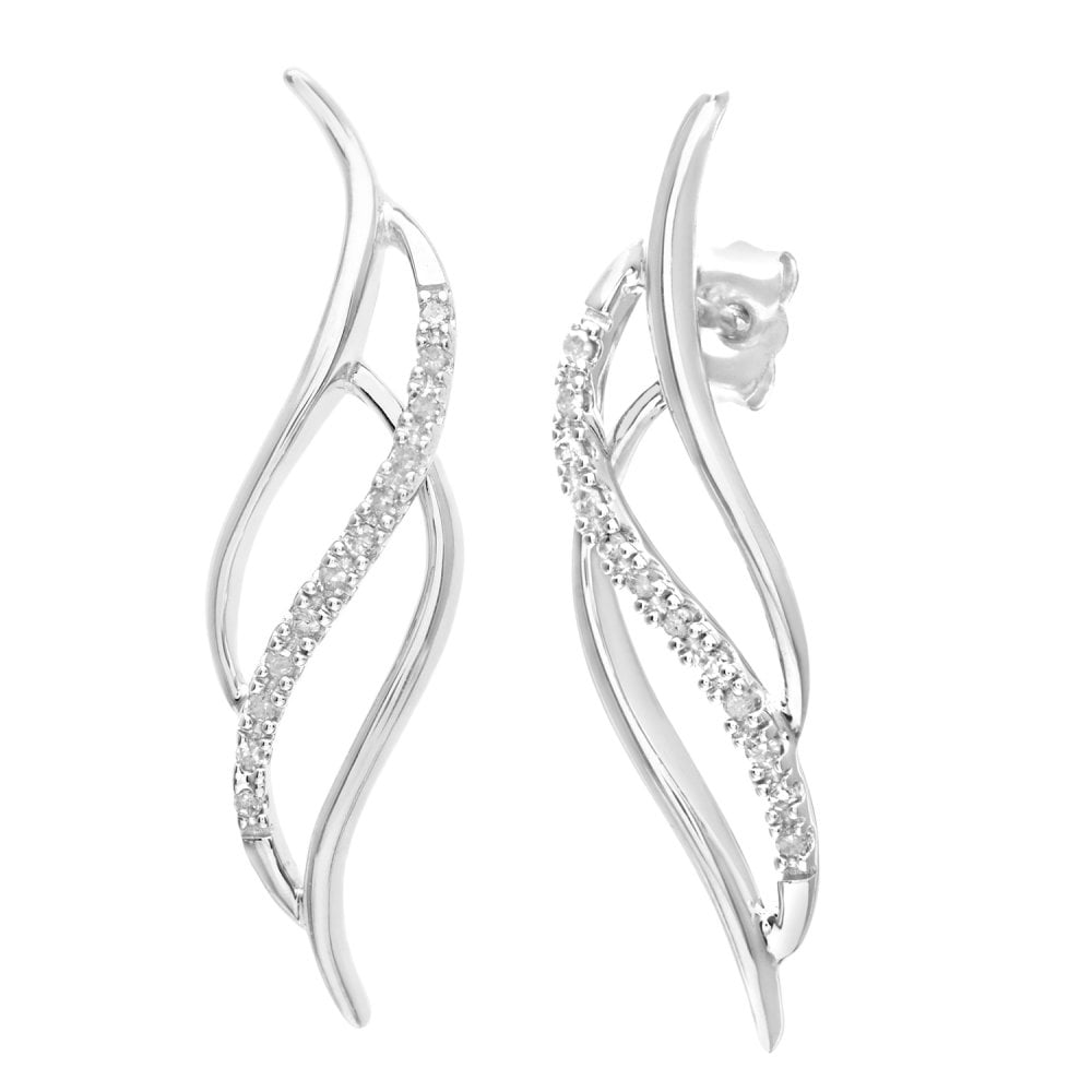 SPARKLD 9ct White Gold 0.10ct Diamond Twist Drop Earrings