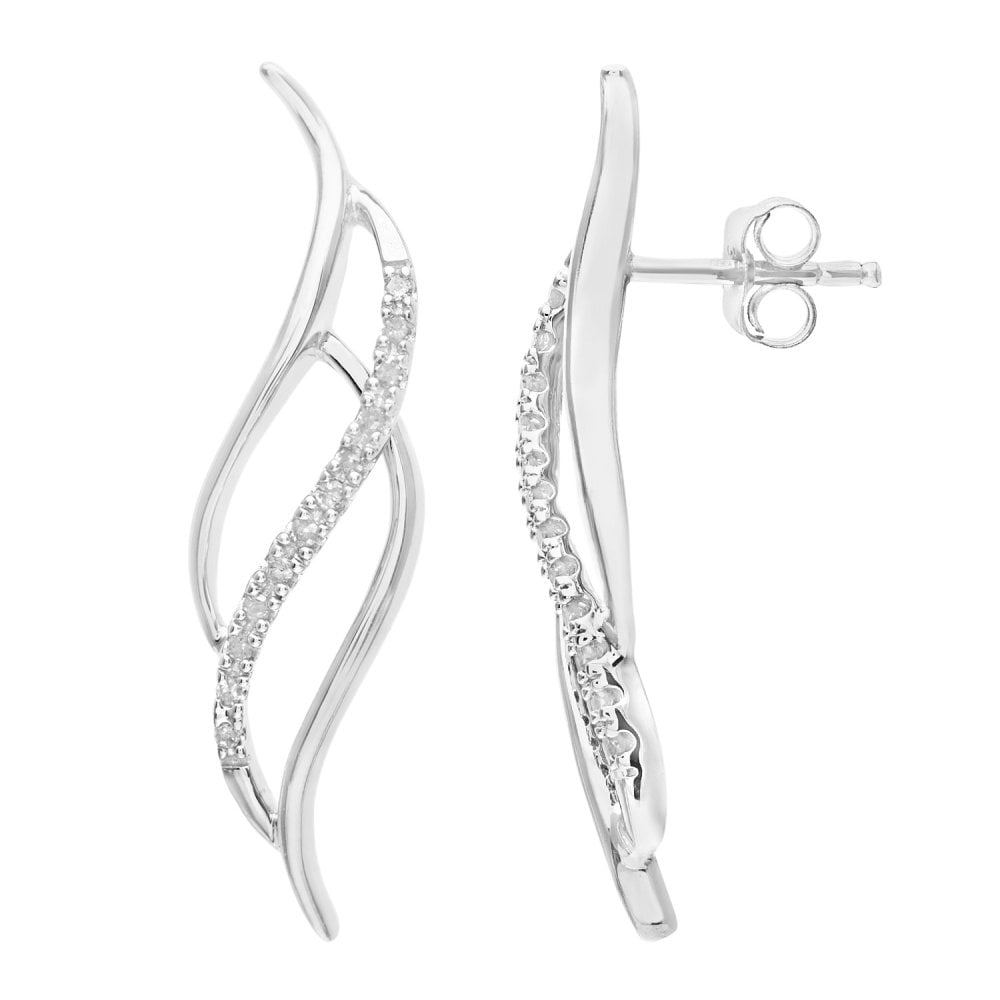 SPARKLD 9ct White Gold 0.10ct Diamond Twist Drop Earrings