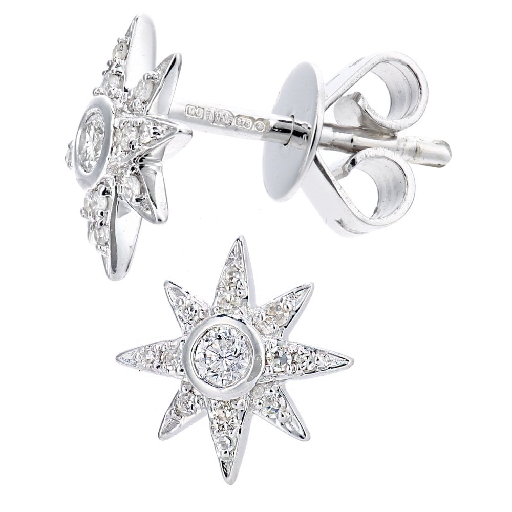 SPARKLD 9ct White Gold 0.13ct Diamond Star Stud Earrings
