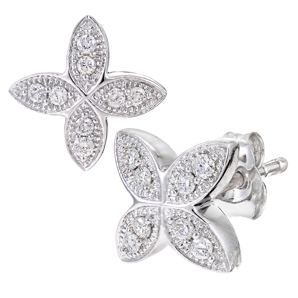 SPARKLD 9ct White Gold 0.15ct Diamond Butterfly Stud Earrings