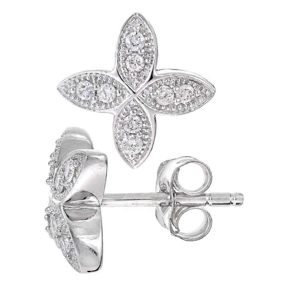 SPARKLD 9ct White Gold 0.15ct Diamond Butterfly Stud Earrings