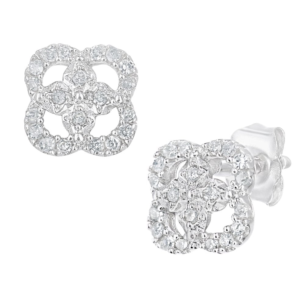 SPARKLD 9ct White Gold 0.15ct Diamond Flower Stud Earrings