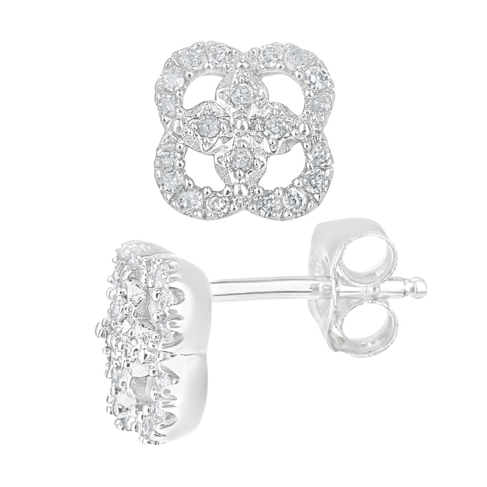 SPARKLD 9ct White Gold 0.15ct Diamond Flower Stud Earrings