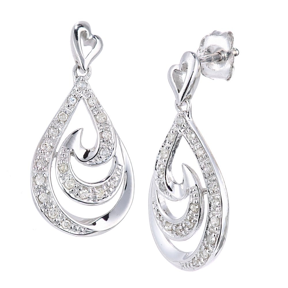 SPARKLD 9ct White Gold 0.15ct Diamond Heart Drop Earrings