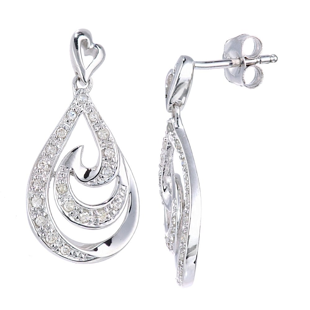 SPARKLD 9ct White Gold 0.15ct Diamond Heart Drop Earrings