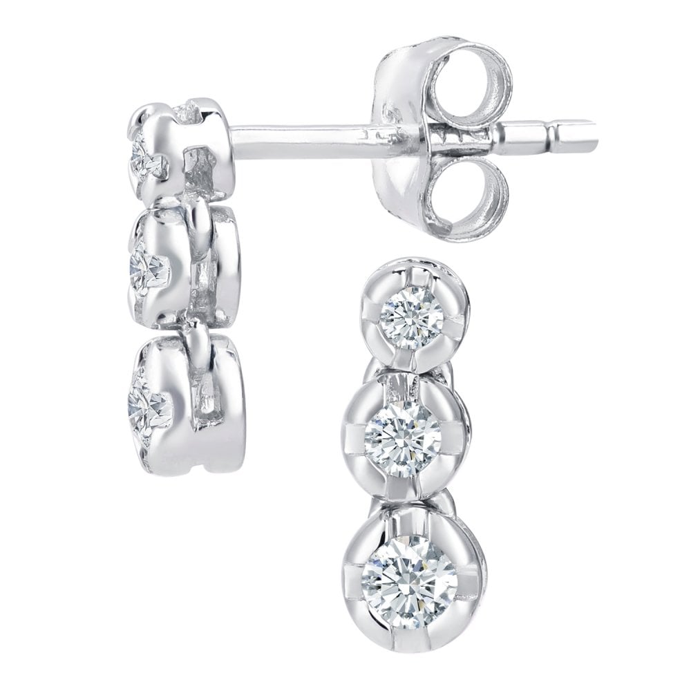 SPARKLD 9ct White Gold 0.15ct Diamond Trilogy Drop Earrings