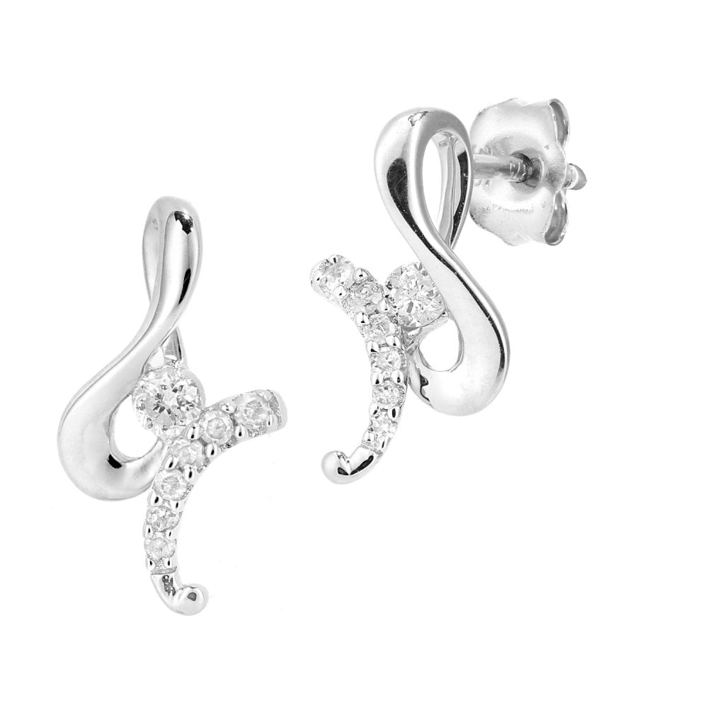 SPARKLD 9ct White Gold 0.15ct Diamond Twist Stud Earrings