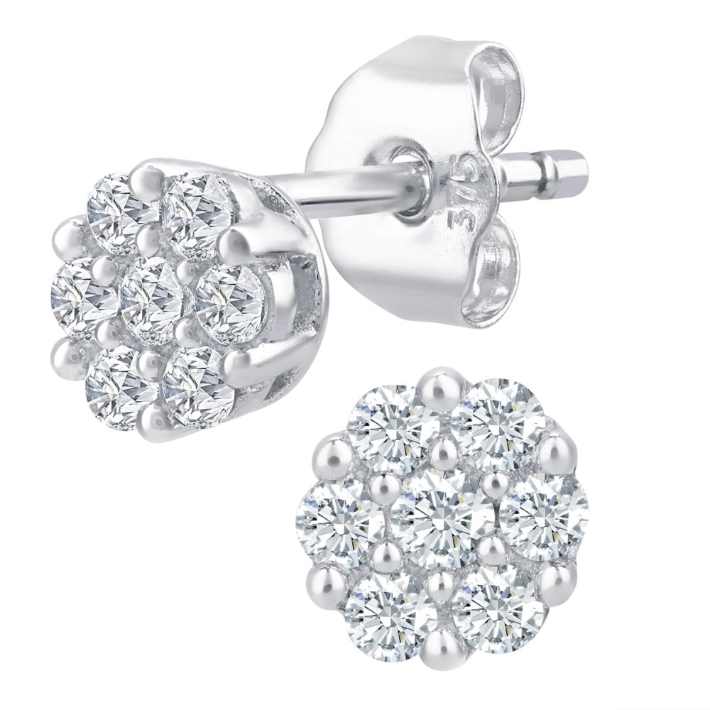 SPARKLD 9ct White Gold 0.20ct Diamond Cluster Stud Earrings