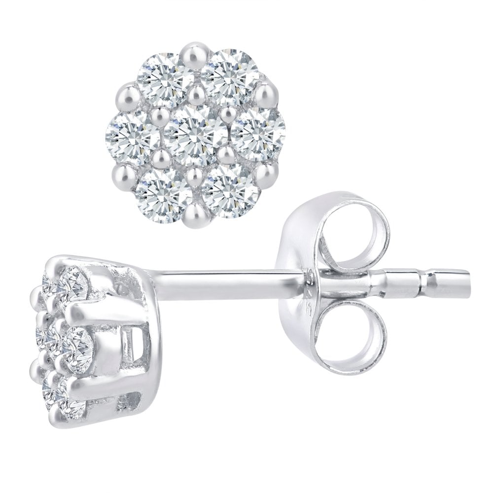 SPARKLD 9ct White Gold 0.20ct Diamond Cluster Stud Earrings