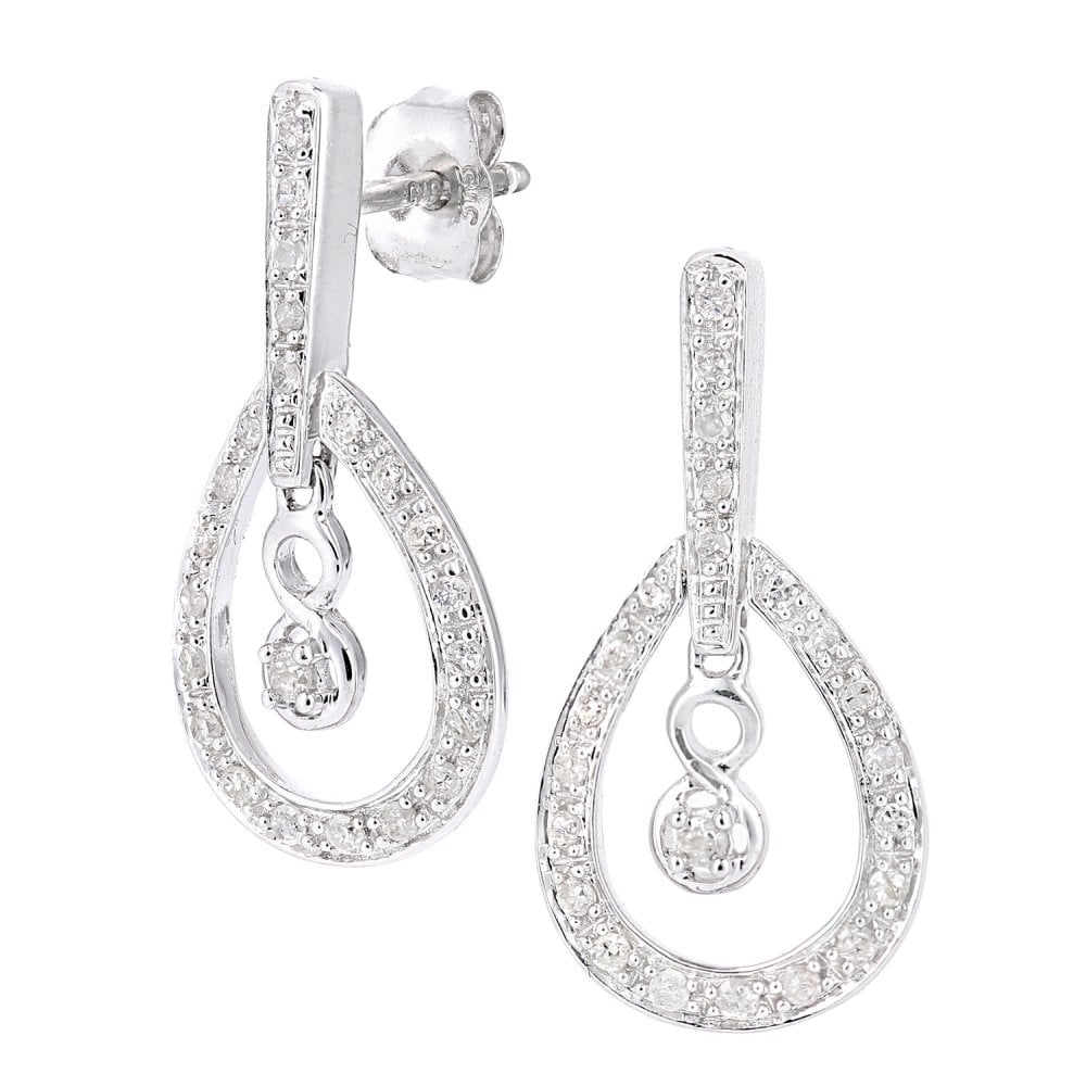 SPARKLD 9ct White Gold 0.20ct Diamond Infinity Drop Earrings