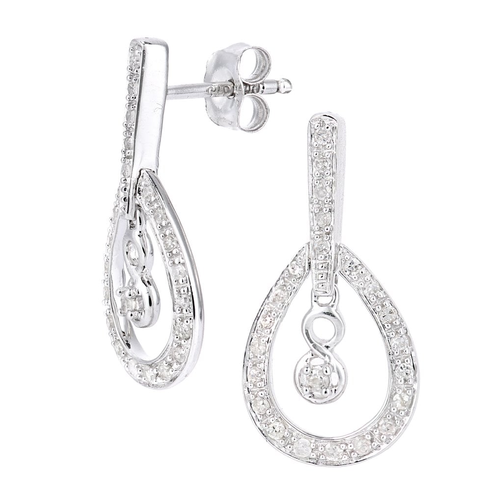 SPARKLD 9ct White Gold 0.20ct Diamond Infinity Drop Earrings