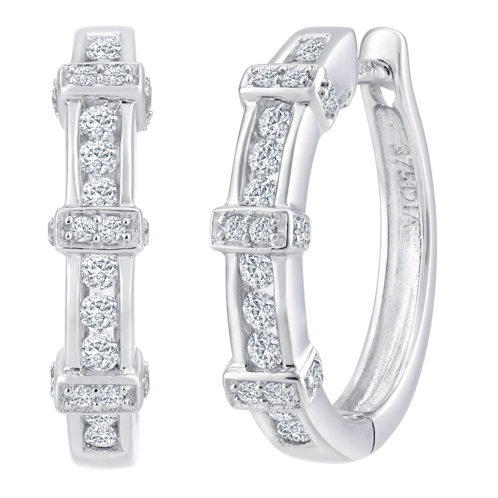 SPARKLD 9ct White Gold 0.50ct Diamond Channel Hoops