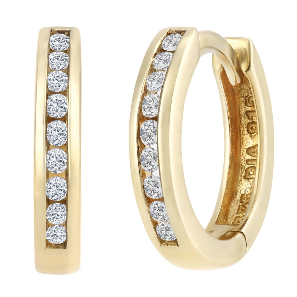 SPARKLD 9ct Yellow Gold 0.15ct Diamond Channel Hoops