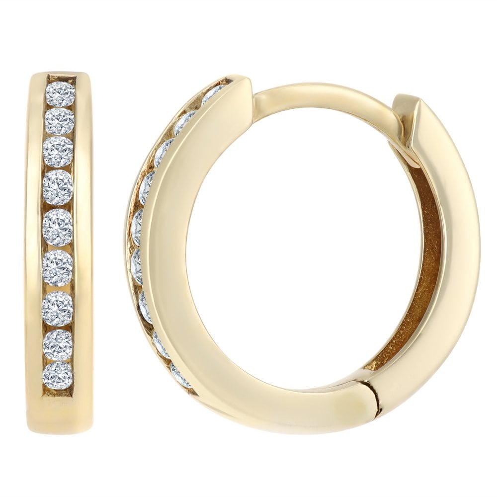 SPARKLD 9ct Yellow Gold 0.15ct Diamond Channel Hoops