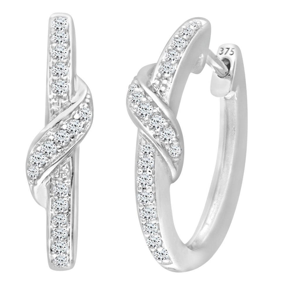 SPARKLD 9ct White Gold 0.22ct Diamond Crossover Hoops