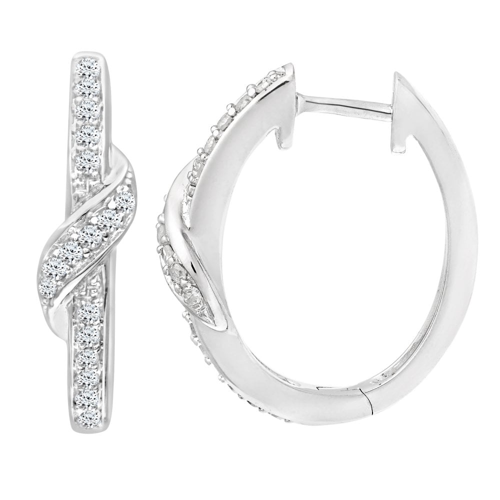 SPARKLD 9ct White Gold 0.22ct Diamond Crossover Hoops