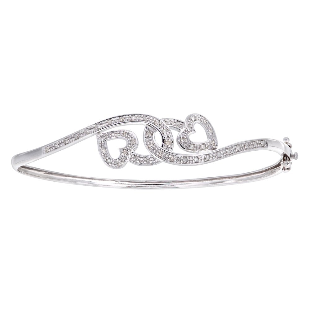 SPARKLD 9ct White Gold 0.25ct Diamond Heart Bangle
