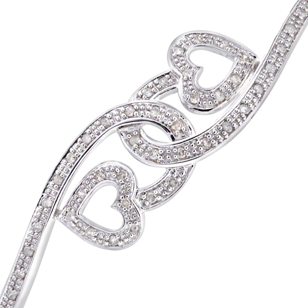 SPARKLD 9ct White Gold 0.25ct Diamond Heart Bangle