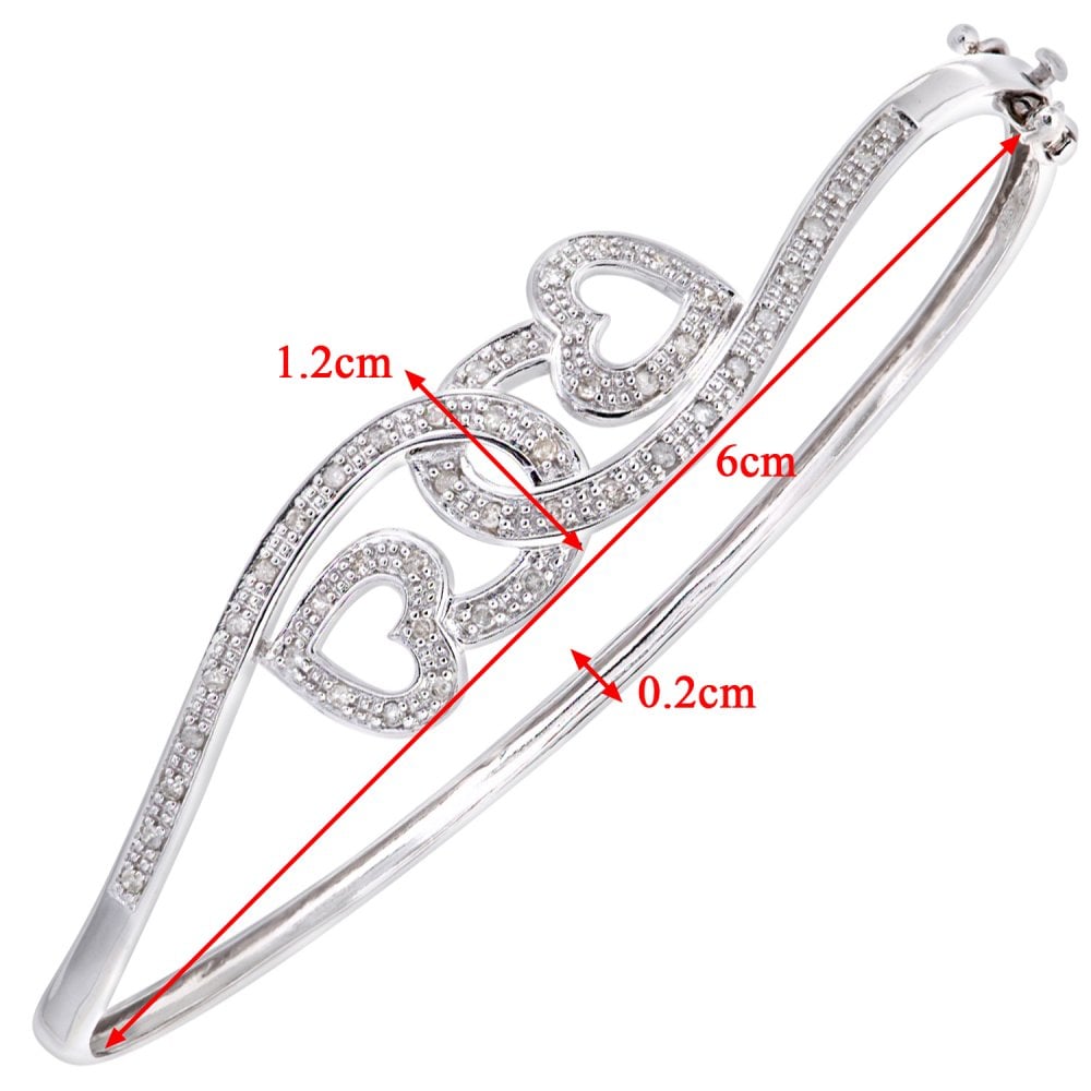 SPARKLD 9ct White Gold 0.25ct Diamond Heart Bangle